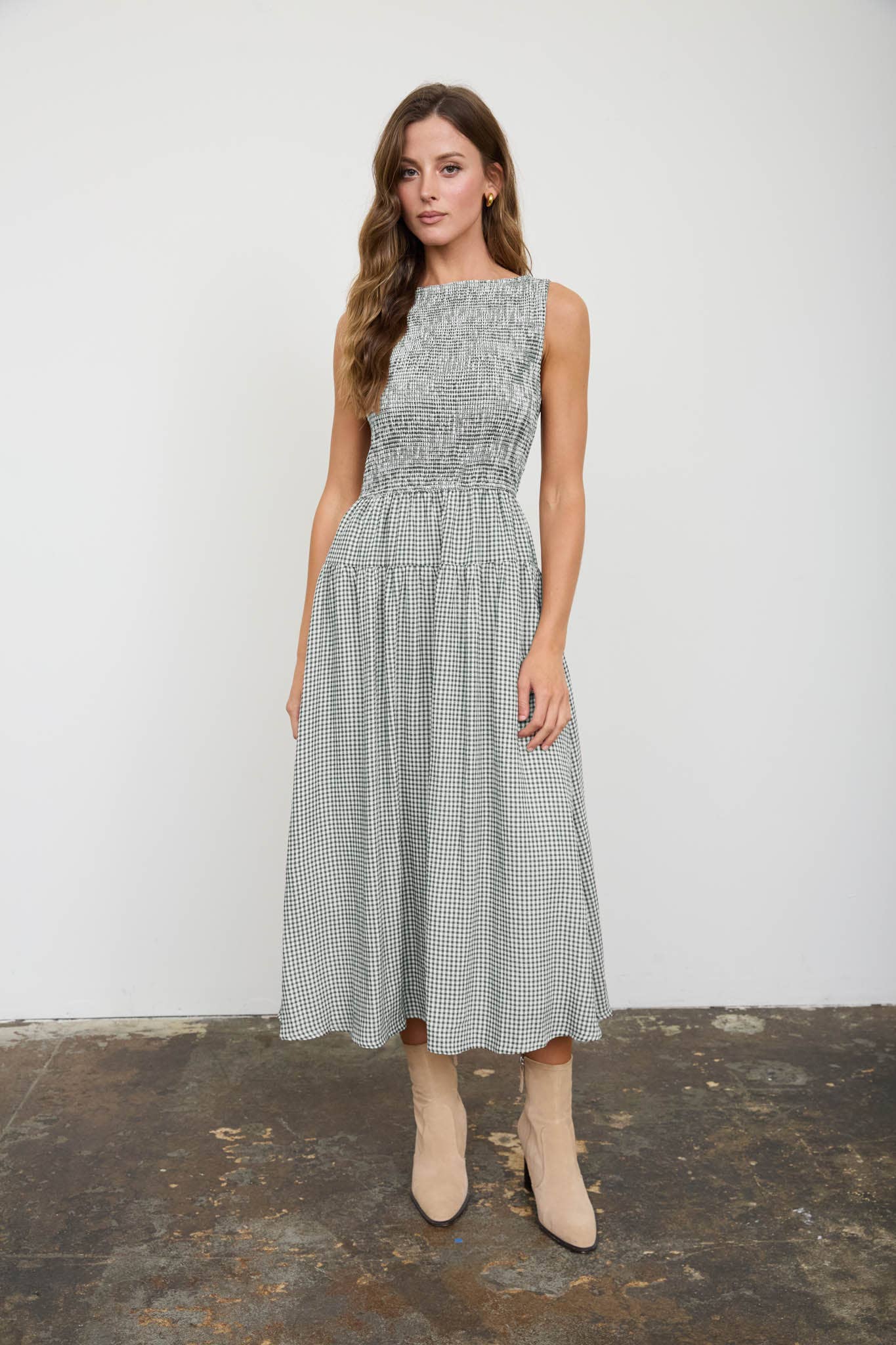 Hunter Green Gingham Midi Dress