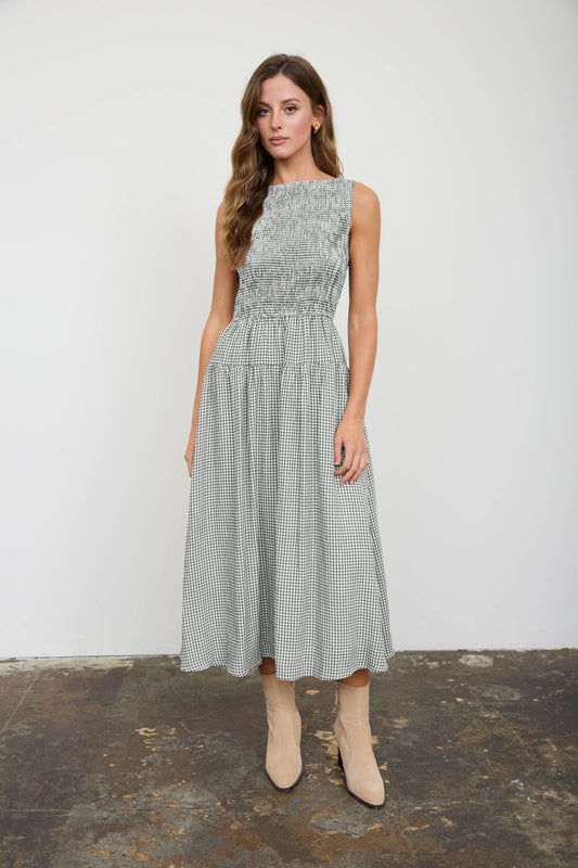 Hunter Green Gingham Midi Dress