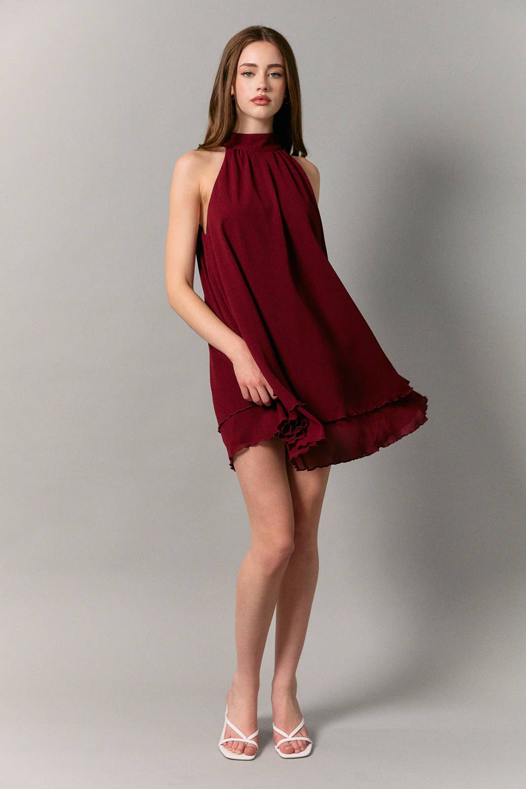 Crimson Halter Neck Mini Dress