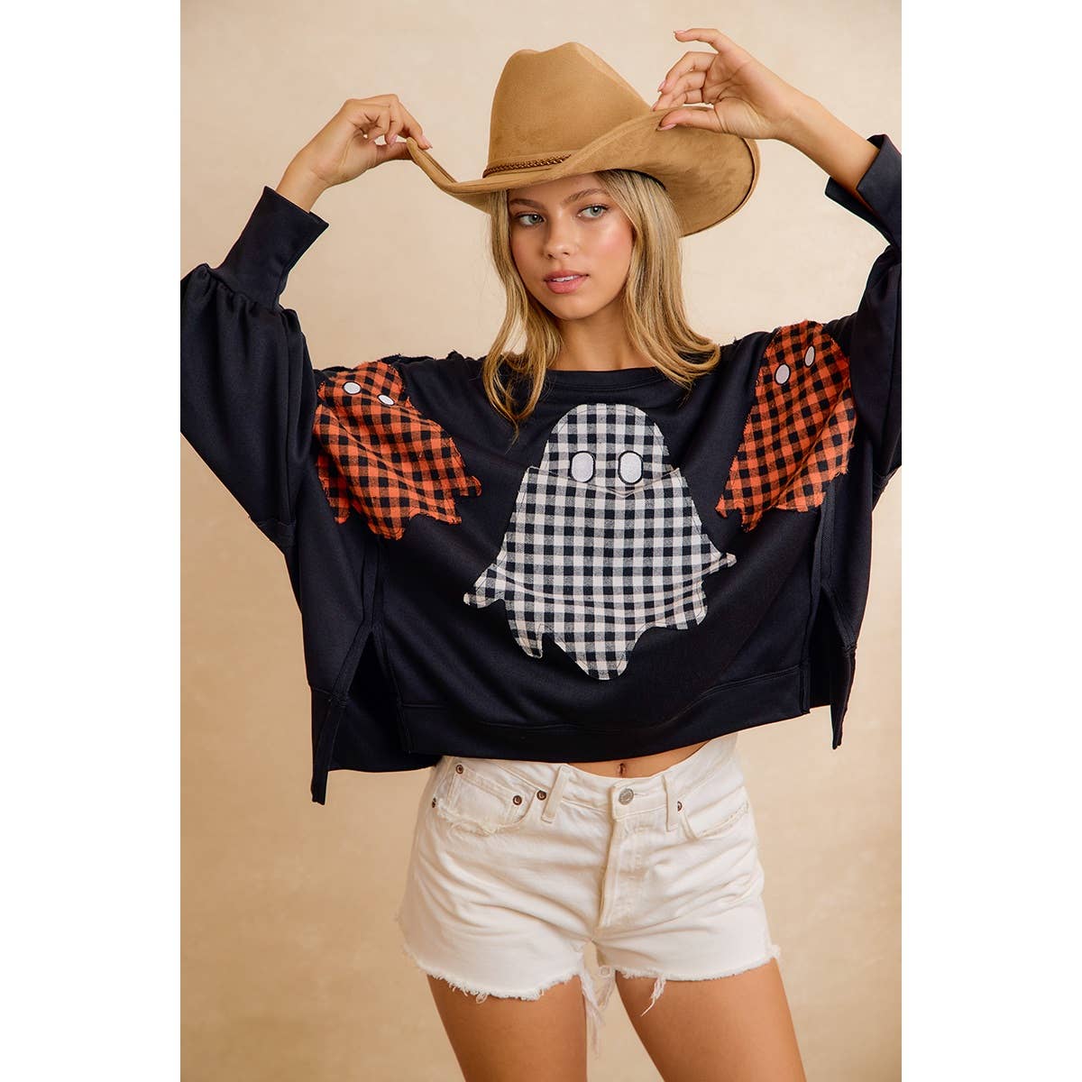 Plaid Ghost Halloween Sweatshirt