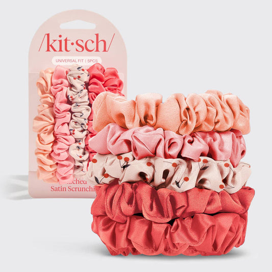 Cherry Ruched Satin Scrunchies