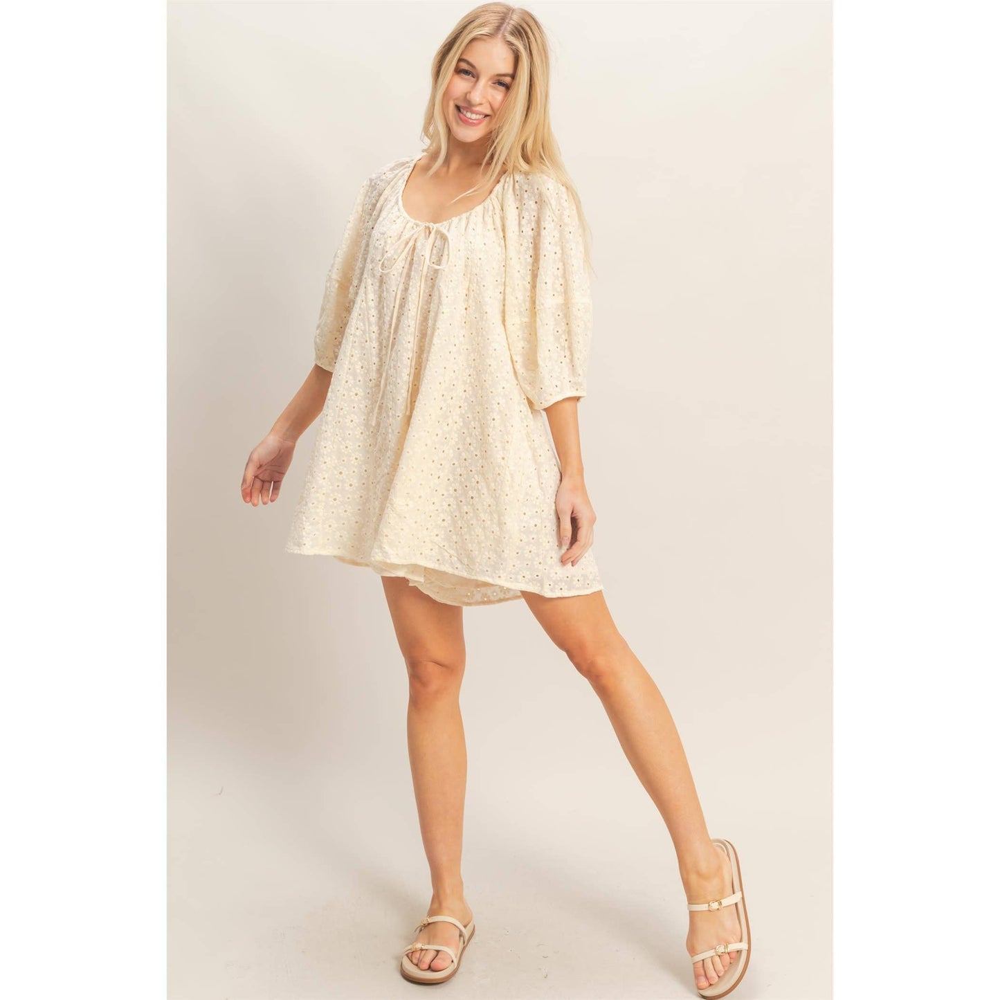Cream Eyelet Babydoll Romper