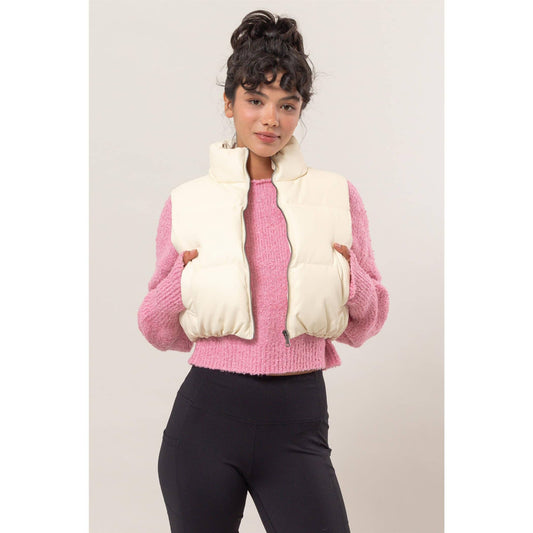 Leather Cropped Puffer Vest