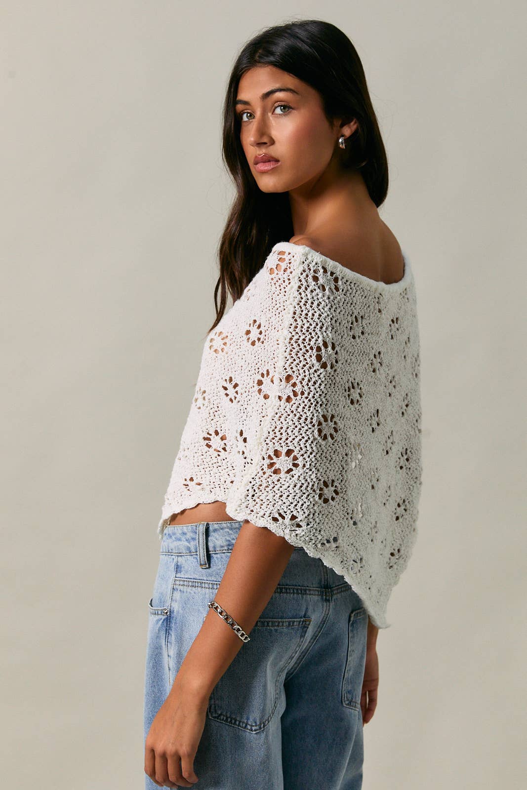 Cream Crochet Poncho