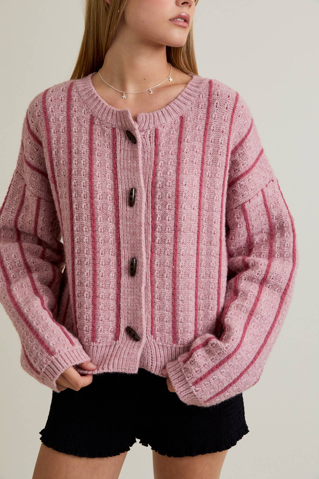 Mauve Striped Sweater Cardigan