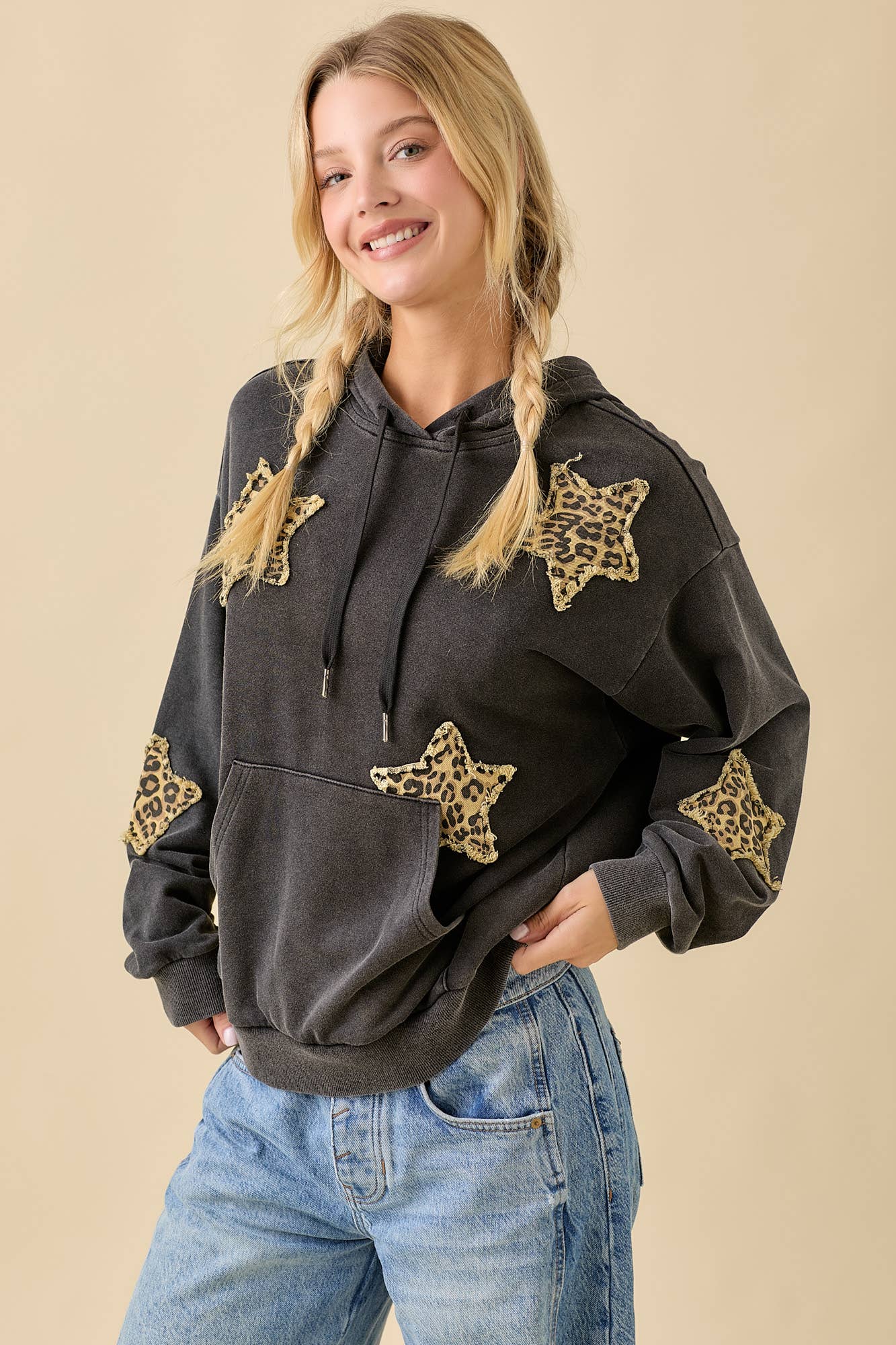 Leopard Star Patch Hoodie