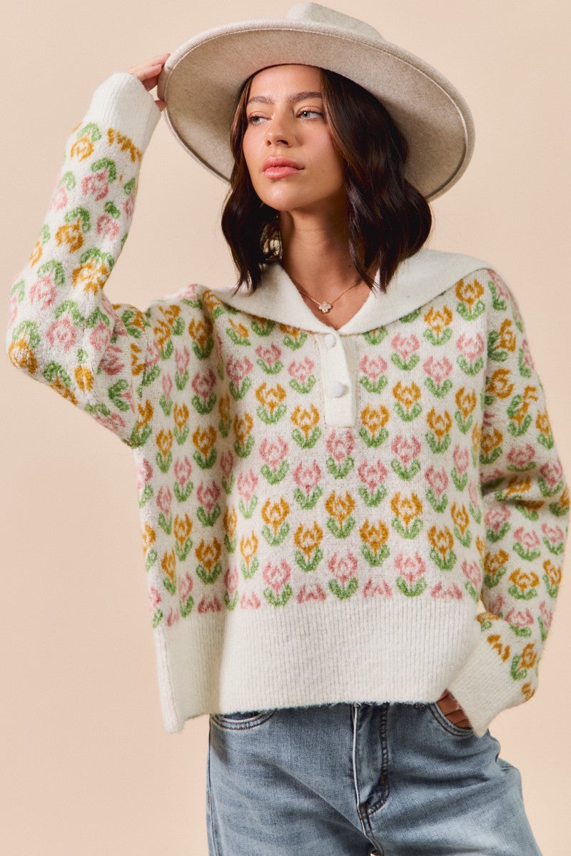 Floral Blooms Collared Sweater