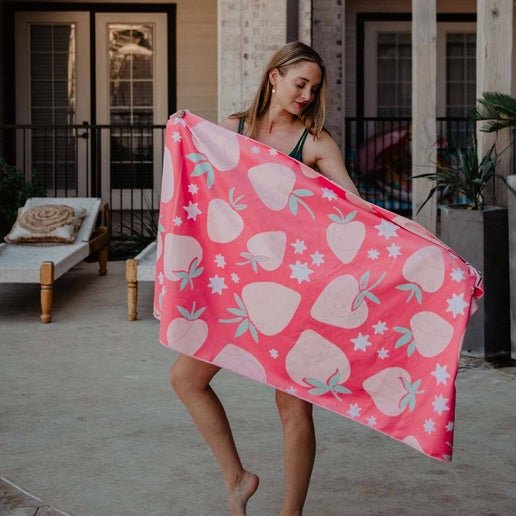 Pink Strawberries Beach Towel